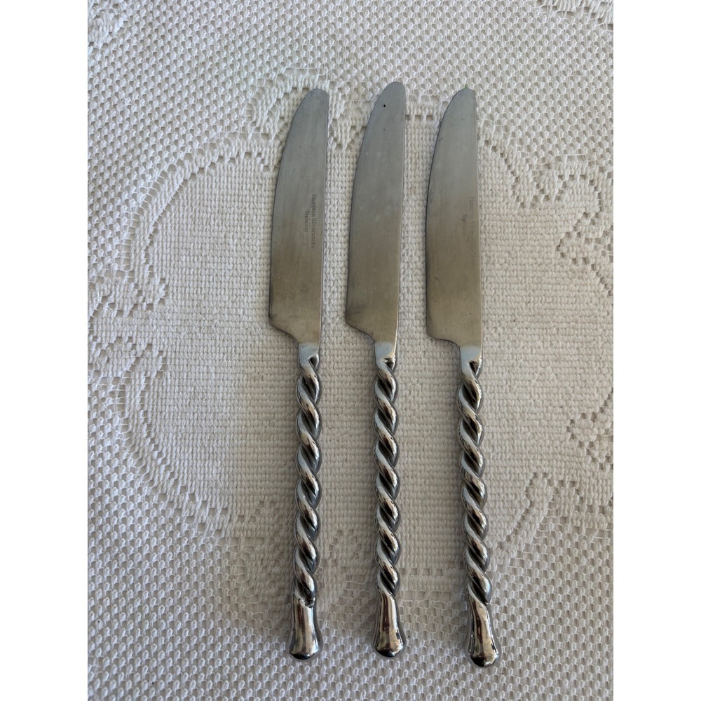 Hampton Silversmiths Stainless Steel Twisted Rope Handle Dinner Knives Set of 3